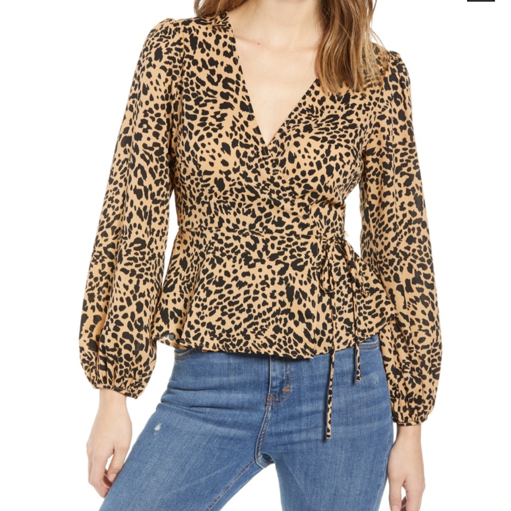Astr leopard print wrap top